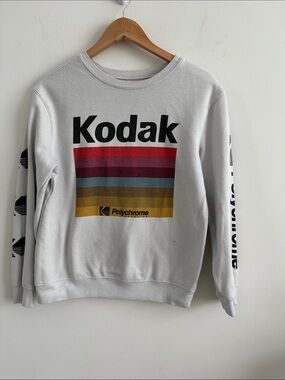 Kodak White Crewneck Sweatshirt with Multicolor Stripes